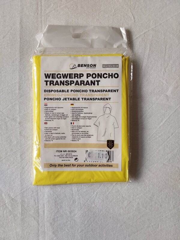 Wegwerp poncho transparant. 85x110x35 cm